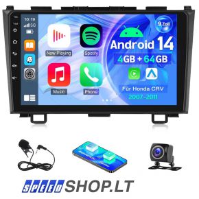 Honda CRV 4+64G „Android 14 Multimedia 8 branduoliai, 2 DIN skirtas su belaidžiu „Carplay“, „Android“ automobilio 9 colių IPS ekranu, DSP, „Bluetooth EQ“, FM RDS, navigacija, „WiFi“, vairo valdymas, DAB+, galinio vaizdo kamera
